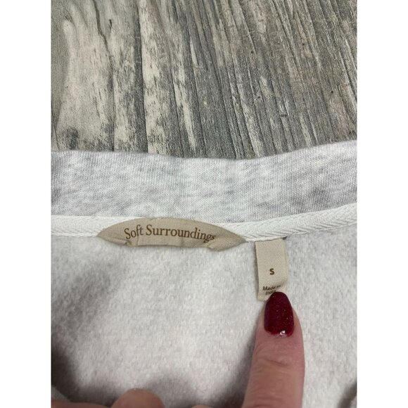Soft Surroundings Fleece Lined Tunic Sweatshirt Small Gray Embroidered Trim - Picture 5 of 9